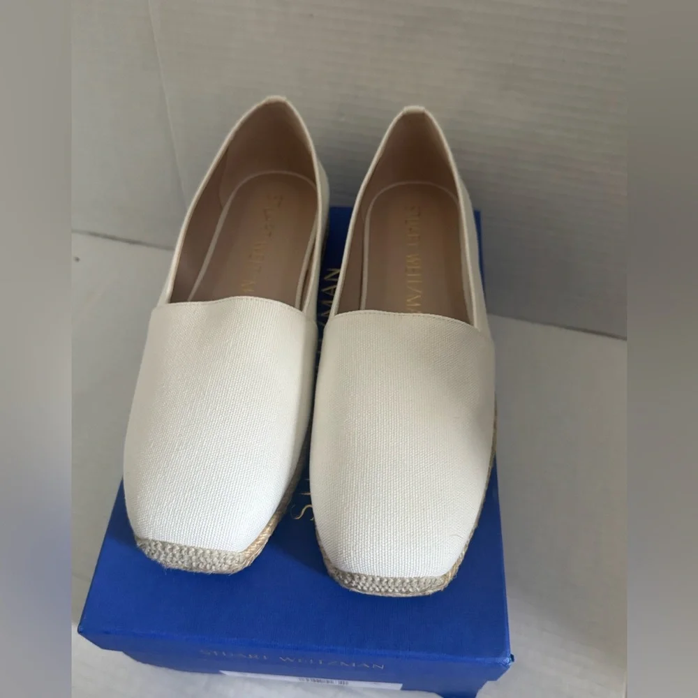 Stuart Weitzman Women’s Dree Flat White Canvas‎ Espadrille Shoes Size 40 9.5